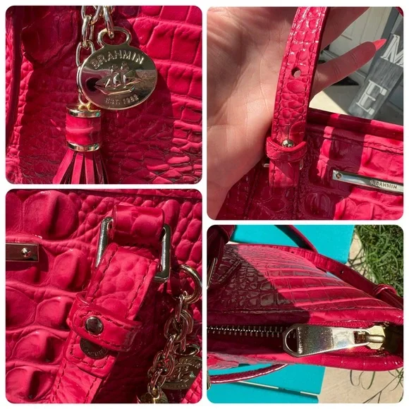Brahmin Rich Rouge Pink Embossed Tote-Carryall—EUC - Picture 5 of 15